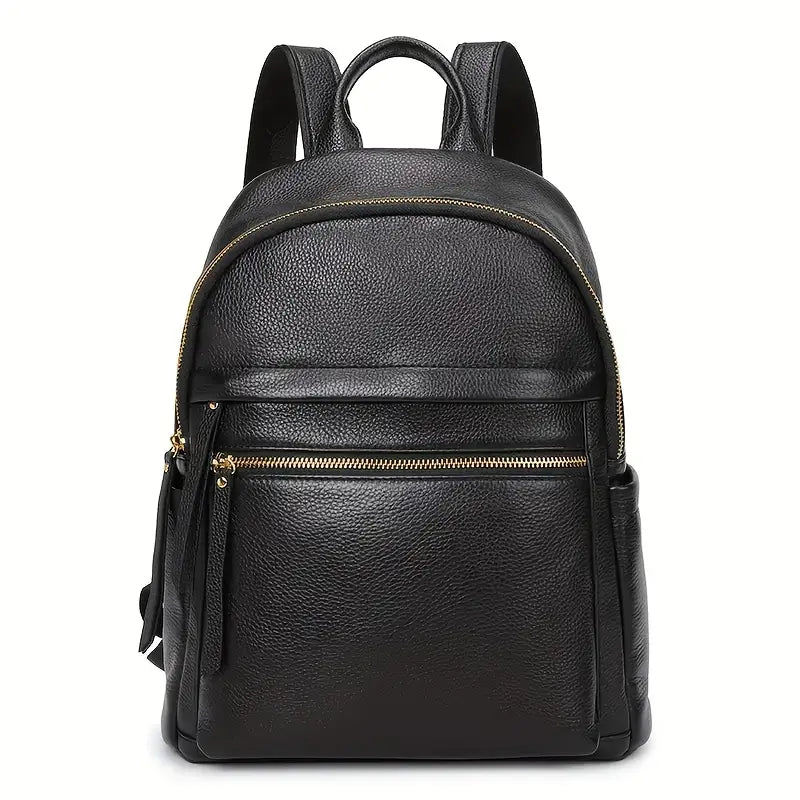New Genuine Leather Elegant Black Leather Women Backpack Wallet - Versatile Day